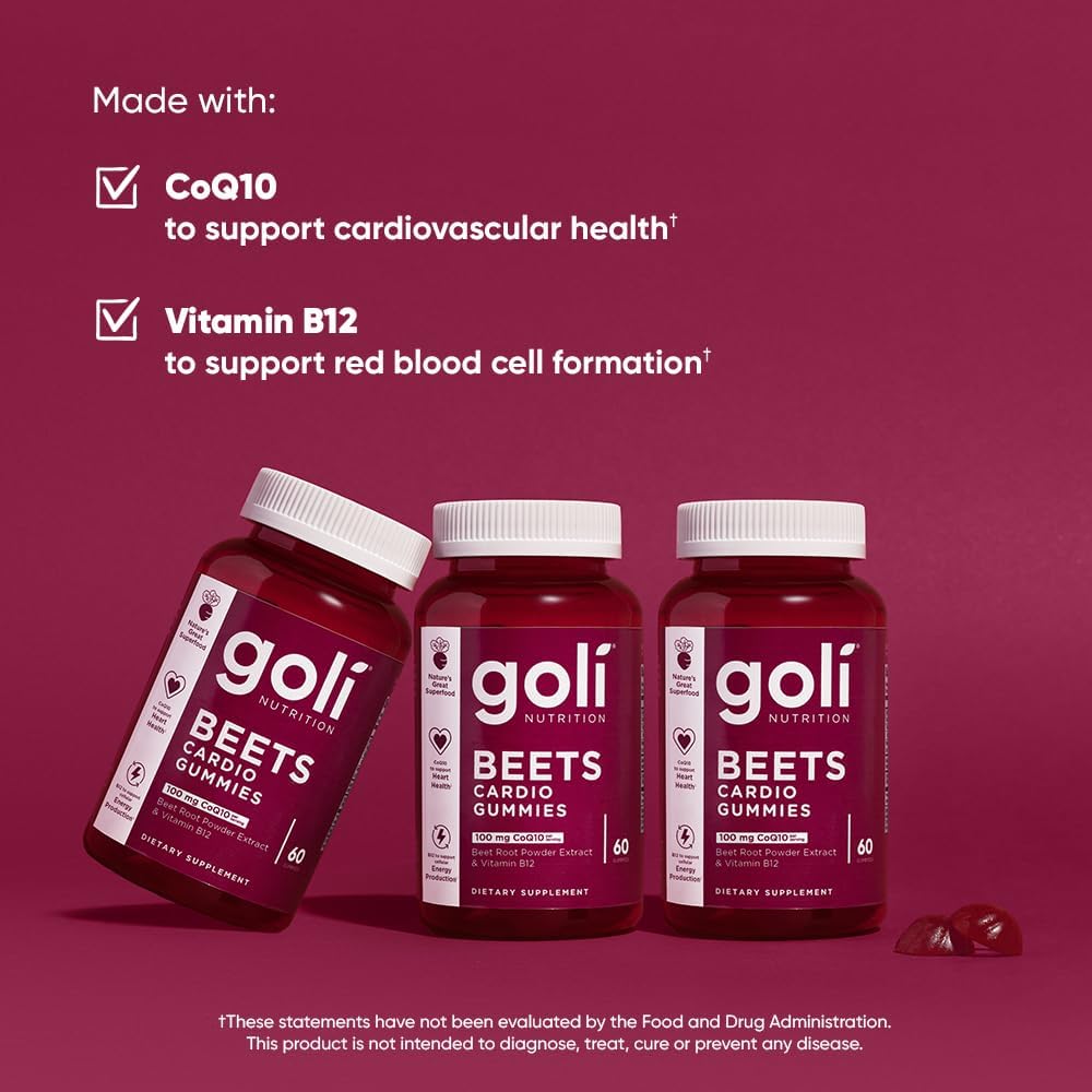 Goli Beets Cardio Gummy - Beet Root Extract & 100mg CoQ10, Gluten-Free ...