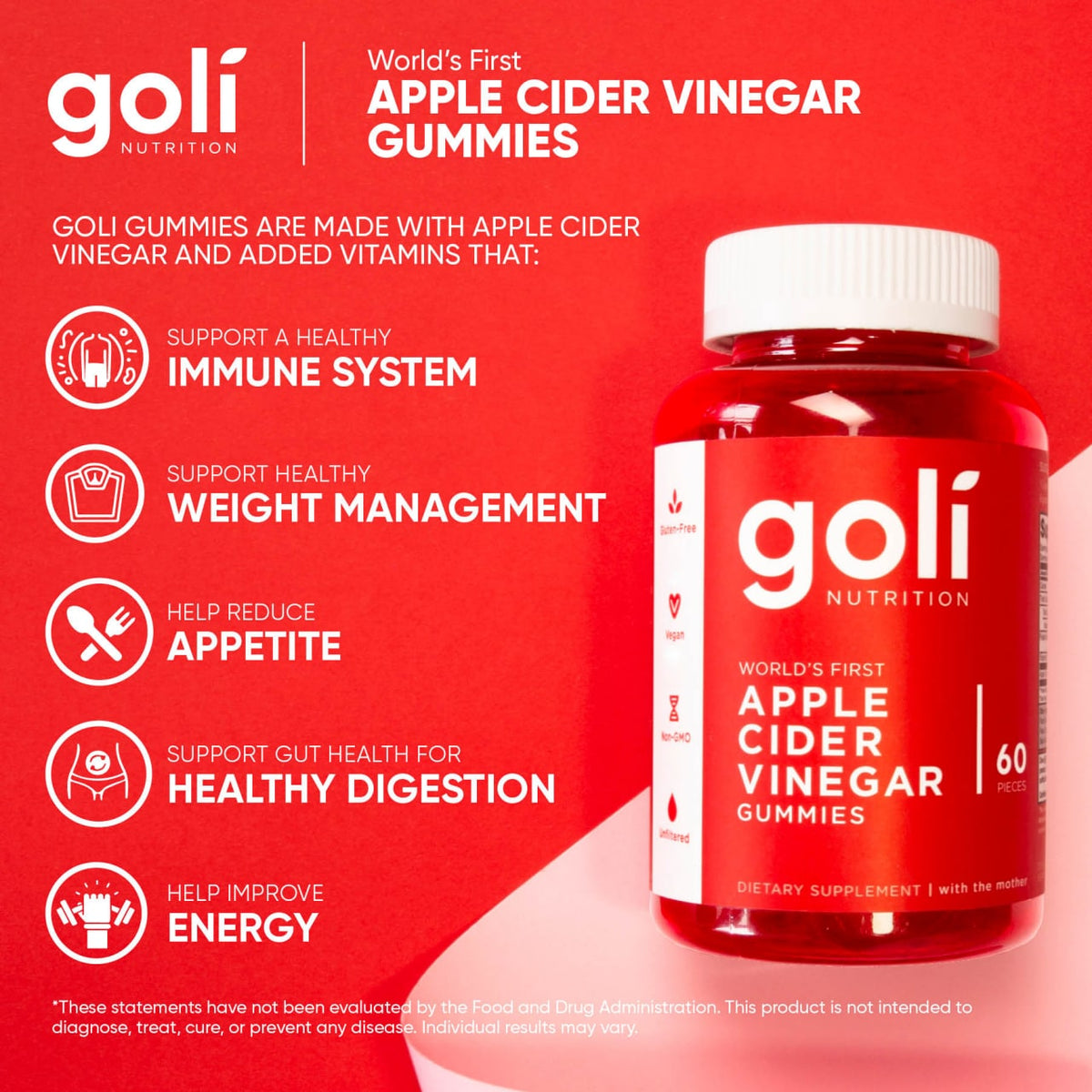 Goli Nutrition Apple Cider Vinegar Gummies | Unit = Case of 24 | Goli®