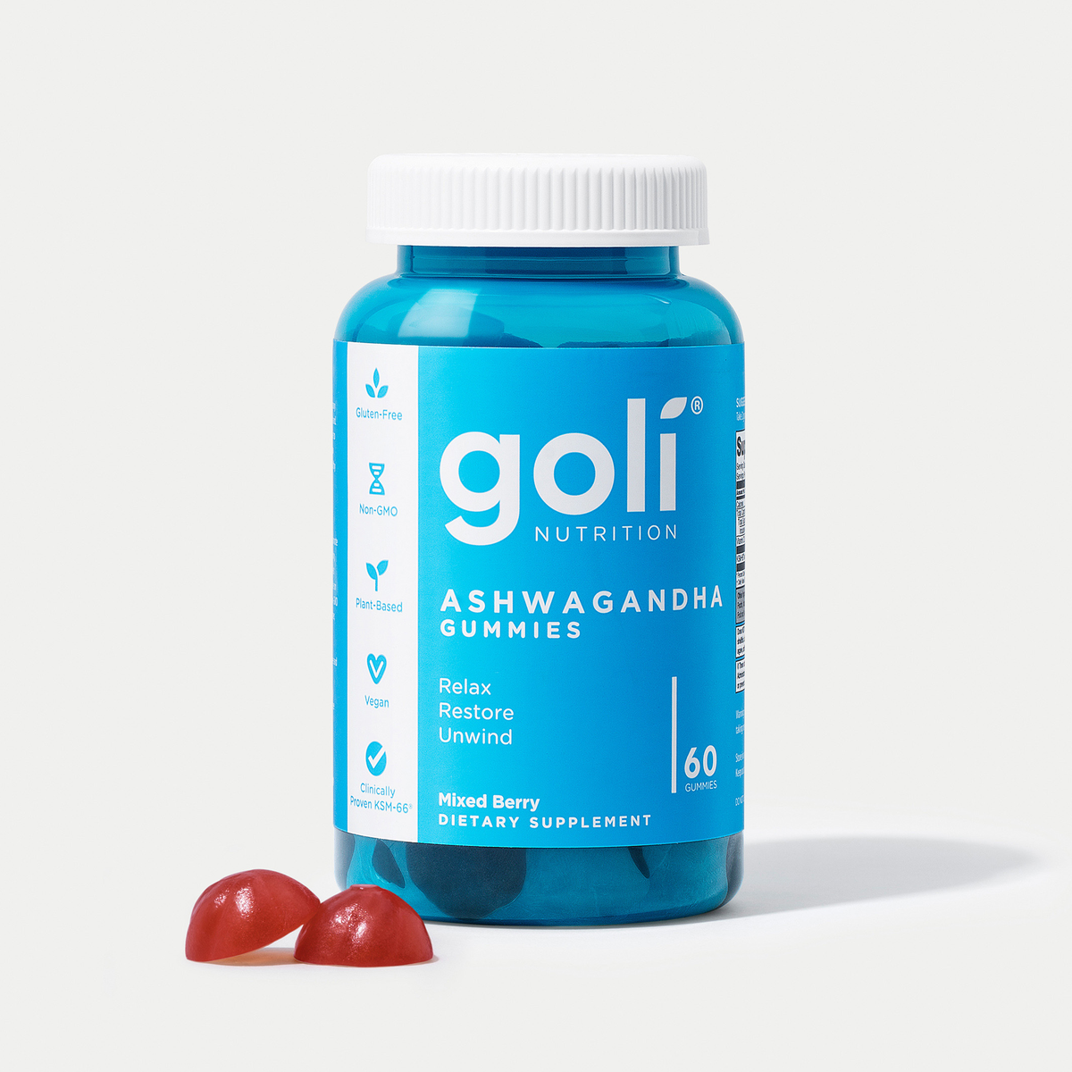 Goli Ashwagandha & Vitamin D Gummy - Mixed Berry, KSM-66, Vegan, Plant ...